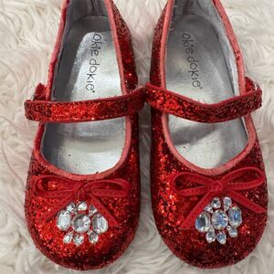 Girls Red Glitter Mary Jane Dress Shoes Size 8 Party Princess Theme